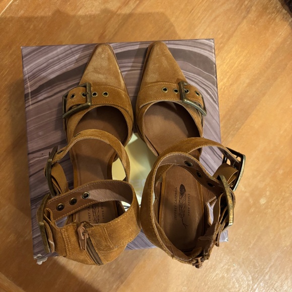 New Free People x Jeffrey Campbell Tan Suede Hendrix Strap Heels Size 10 - Picture 11 of 15